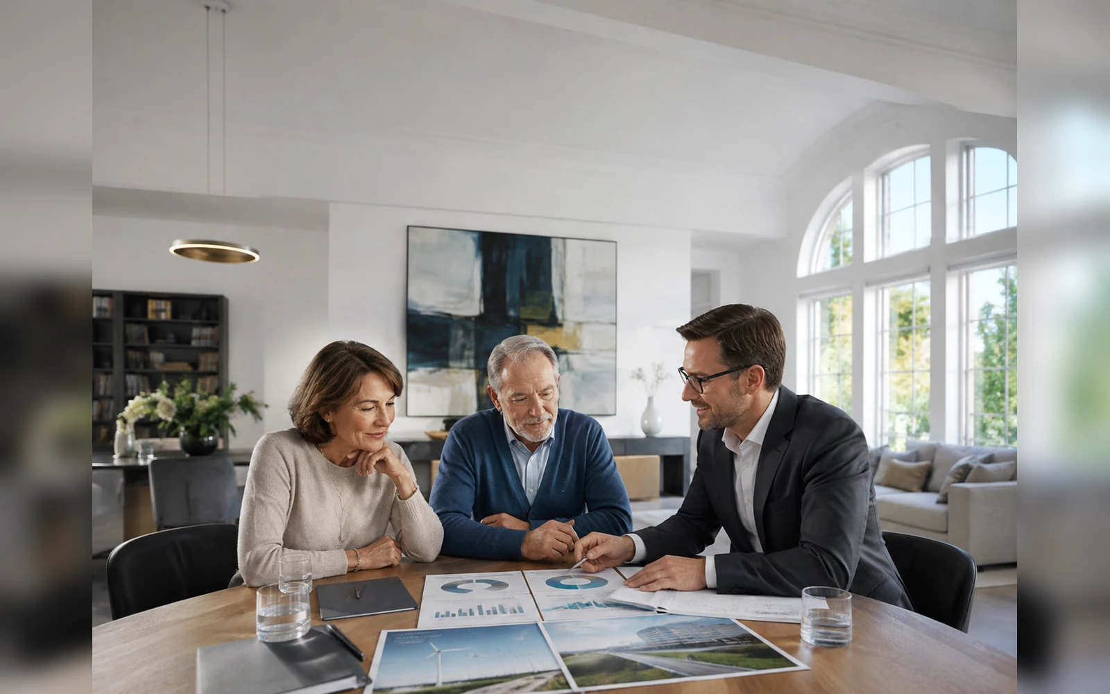 Besprechung größerer Immobilienwerte an einem normalen Konferenztisch